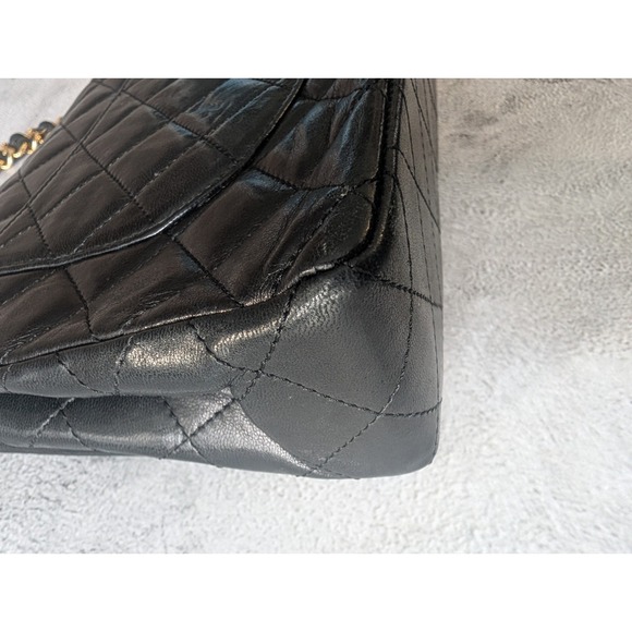 RARE Vintage Chanel Paris Limited 26cm Double Flap Two-Tone CC Black Lambskin - Picture 10 of 16